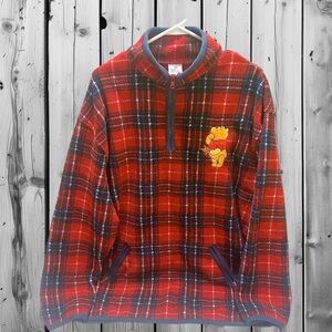 Disney Store vtg 90’s Red Plaid Zip-Up Sweater with Winnie the Pooh Patch L Mens